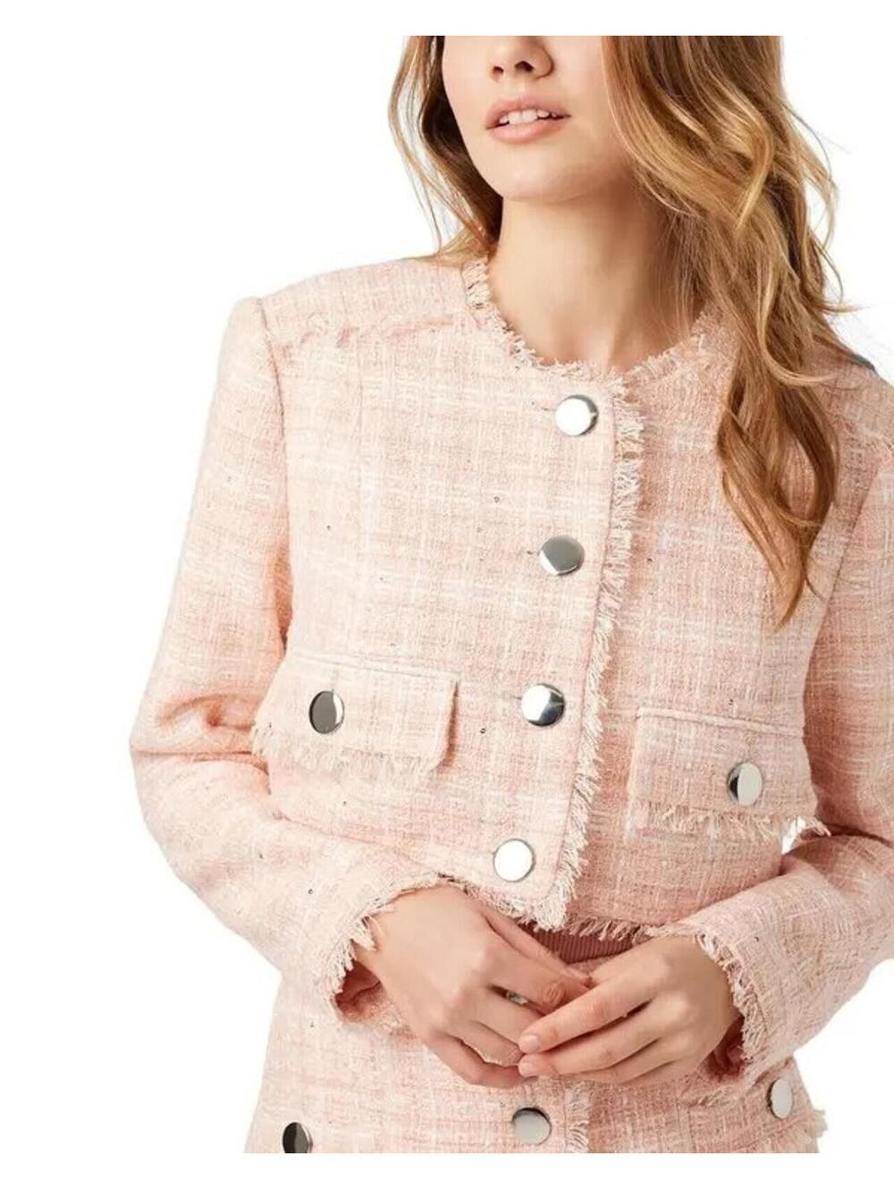 525$ TOCCIN Lainey Crew Neck Tailored Fit Cropped Jacket Size US 0 (XS) Pink